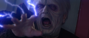 Sidious gloating about his unlimited power and after torturing him for a few moments, Sidious used the Force to push Windu out of the broken window.