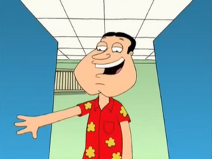 Quagmire claims "jackpot" after finding a teenage girl tied up in the bathroom.