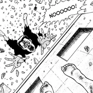 Goda falling to his death.