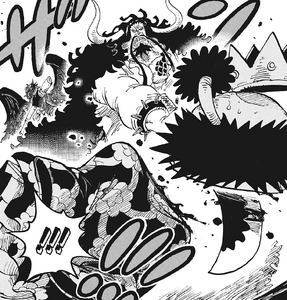 King assisted Kaido in beheading Orochi.
