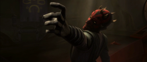 Maul Force chokes one of the bounty hunters.