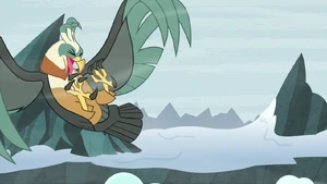 Queen Chrysalis is thrown back to the other side of the mountains.