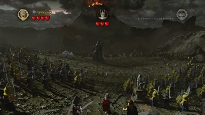 LEGO Sauron makes his tremendous entrance in LEGO The Lord of the Rings.
