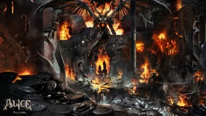 Jabberwock watching Alice. (Alice: Asylum art)
