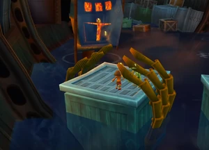 The Deep One pulling crates under water.