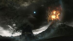 Sauron's defeat upon the destruction of the One Ring, with Celebrimbor's spirit escaping.