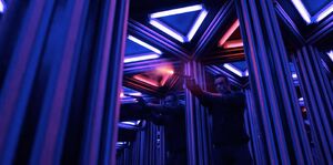 Grigori firing his gun when he sees Hopper's reflection in a mirror.