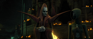 Talzin, realizing that Opress could no longer be kept a secret from the galaxy and not wanting to incriminate herself or her clan, she met with Ventress to discuss their progress.