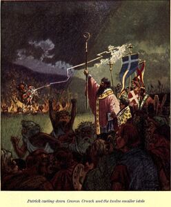 Crom Cruach's banishment by Saint Patrick.