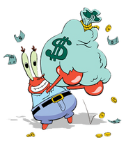 Mr. Krabs with a large sack of money.