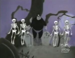 The skeletons with Pete in House of Mouse.