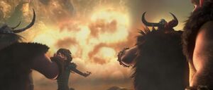 ...hits the volcano with a smash and he explodes, killing him!