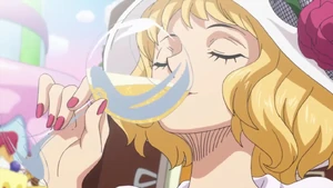 Stussy drinking some juice.