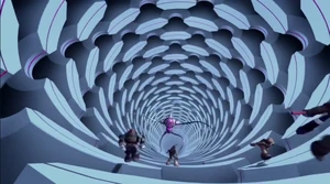 Kraang Prime chasing the turtles and April.