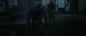 Maul immediately drops down onto his knees, expressing his loyalty to his former Master.