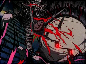 Unicron's inner digestive system breaking down a planet and a starship that failed to escape him.