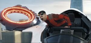 Dr. Robotnik looking down seeing Tom and Maddie fall after being pushed by Sonic