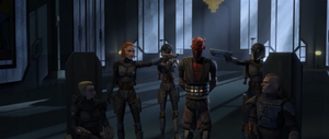 Death Watch turns on Maul and Opress, though Vizsla promises to deliver Obi-Wan Kenobi to them.