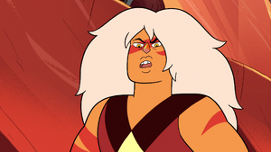 Jasper looking down on a corrupted gem.