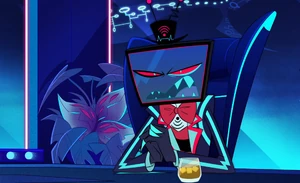 Vox during a meeting with the other Vees, regarding Alastor's return.