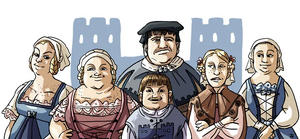Merrett and his children, having married Mariya Darry. From left to right: Amerei (Gatehouse Ami), Walda (or Fat Walda), Walder (Little Walder), Mariya Darry, and Marissa.