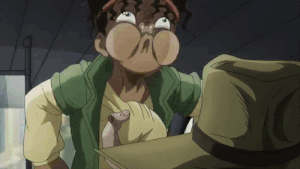 Boingo throwing up over Hol Horse, after being trapped in the luggage after the plane flight, (He was specifically asked not to.).