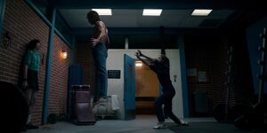 Billy being prevented from killing Mike when El lifts him in the air with her powers.