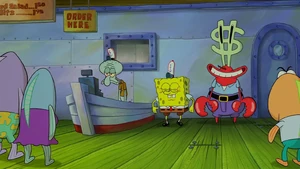 Mr. Krabs’ eyes reflect into cash again, also his second rehabilitation.