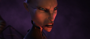 Ventress scowls at the passing Kage leader.