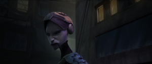 Ventress, annoyed, turns to take her leave.