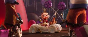 King Candy ordering his lackeys to find Vanellope and destroy her kart.