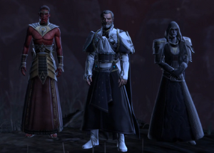 The primary incarnations of Vitiate (left to right). Tenebrae, his original name and body; Valkorion, Emperor of the Eternal Empire; and Vitiate, the Sith Emperor.