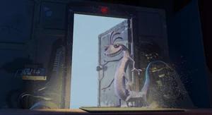 Randall opens the banishment door and reveals that he and Waternoose are on the same team.