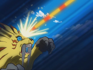 SaberLeomon being stunned by Gizumon’s laser.