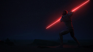 Maul lunges forward at the Jedi Master.