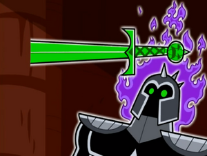 Pariah Dark throws his sword at the Fright Knight.