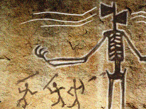 A cave drawing of Siren Head, showing that he has existed in the universe since ancient times.
