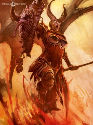 Valkia the Bloody charging into battle.