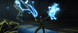 Dooku then flings the three through his window and out of the palace towards the forests below.