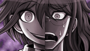 Kokichi revealing himself and Gonta as the "Killing Game Busters"