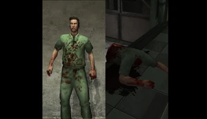 A beta version of Leo cut in half by an elevator and decapitated by a Dixmor Inmate.