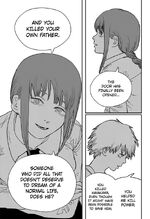 Makima revealing her true nature and attempting to gaslight Denji about the horrible things he had done during the past.