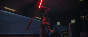 Maul easily overcomes Opress by forcing him to the ground.