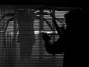 Slender Man with his tentacles outstretched at a window.