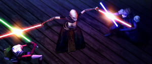 Ventress holds her own in the duel with the Jedi.