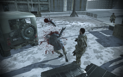 Zakhaev's arm is shot off by Lt. Price during his assassination attempt in Pripyat, 1996.