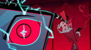 Shocked, Vox learns from smug Valentino about Alastor's return.
