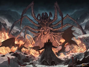 Ungoliant driven away by the Balrogs.