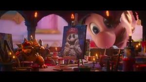 Bowser is still revealed to be miniature as he gets startled by Luigi.