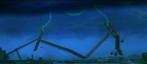 Dogora uprooting the Wakato Bridge.